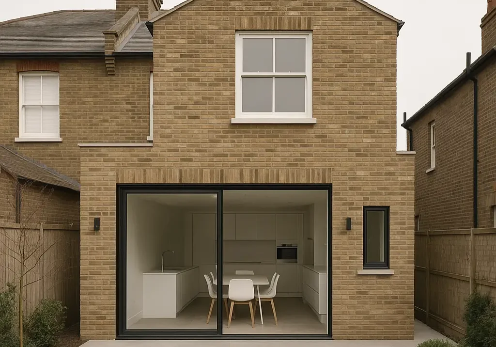 Double-storey extension in Chiswick London with brickwork and new bedrooms
