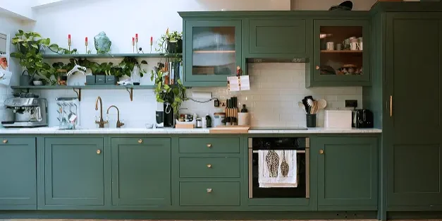 Kitchen renovation London featuring open-plan layout, skylight, dining table, and bespoke shelving.