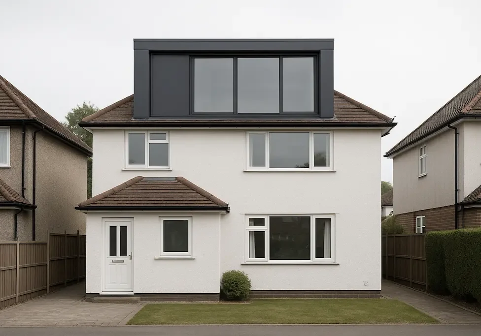 Modular loft conversion being installed on a detached house in Croydon, London.