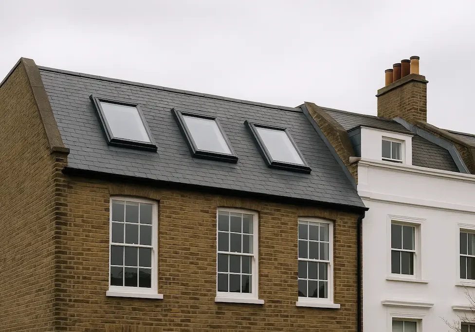 Velux loft conversion with skylights on a Georgian house in Hampstead, London.
